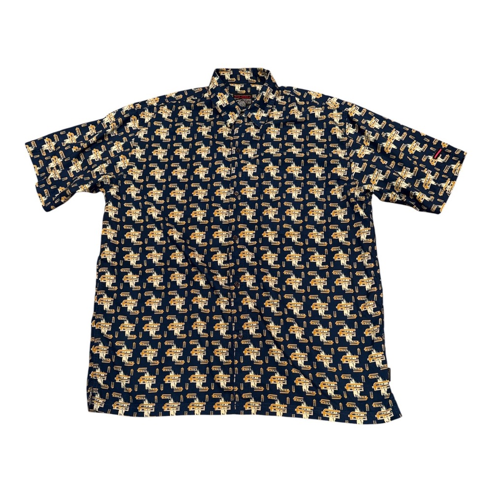 Vintage FUBU All Over Print Shirt Mens XL Navy Blue Short Sleeve Button Down 90s